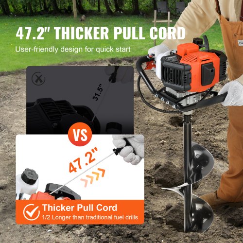 Post Hole Digger 52cc 1450W Auger Post Hole digger Gas Powered Earth