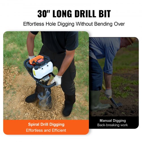 Post Hole Digger Gas Powered 52CC 1450W Earth Auger Gas Auger with 8