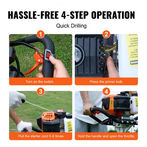 Post Hole Digger Gas Powered 52CC 1450W Earth Auger Gas Auger with 8