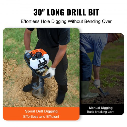 Post Hole Digger Gas Powered 63CC 2400W Earth Auger Gas Auger with 8