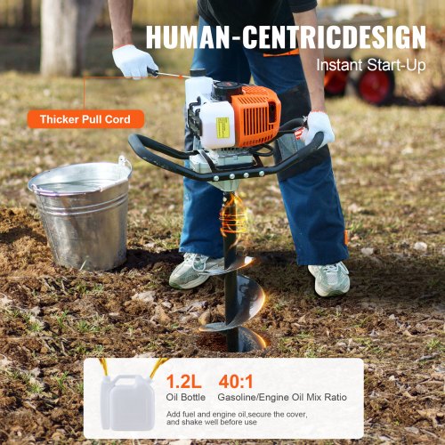 Post Hole Digger Gas Powered 63CC 2400W Earth Auger Gas Auger with 8