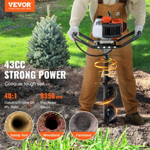 Post Hole Digger 43cc 1250W Auger Post Hole digger Gas Powered Earth