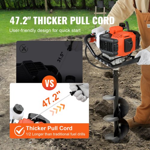 Post Hole Digger 43cc 1250W Auger Post Hole digger Gas Powered Earth