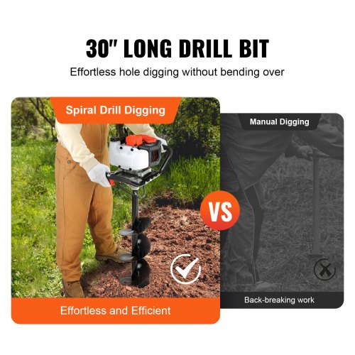 Post Hole Digger 43cc 1250W Auger Post Hole digger Gas Powered Earth