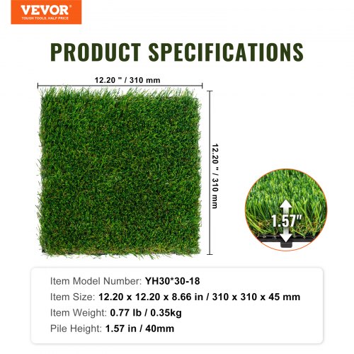 Artifical Grass Tiles Interlocking Turf Deck Set 18 Pack – 12x12