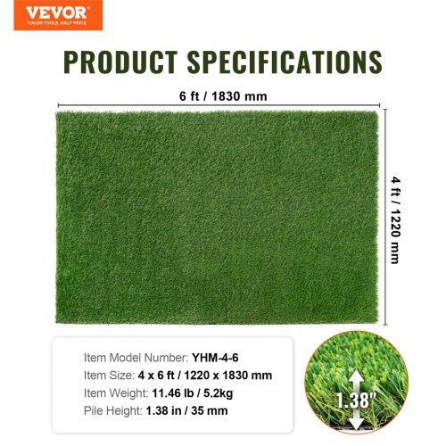 Artifical Grass 4 x 6 ft Rug Green Turf 138Fake Door Mat Outdoor Patio