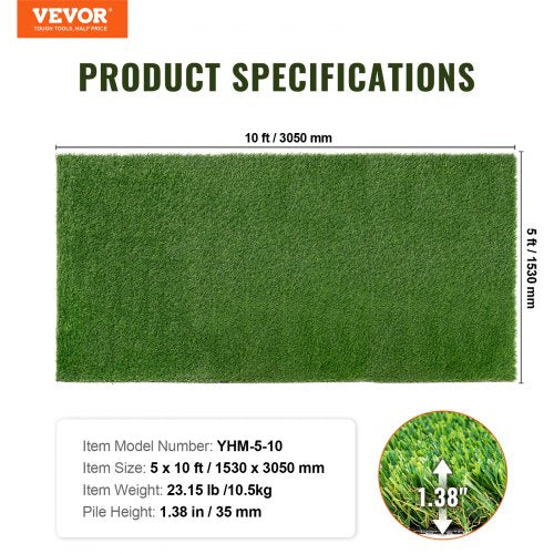 Artifical Grass 5 x 10 ft Rug Green Turf 138Fake Door Mat Outdoor Patio