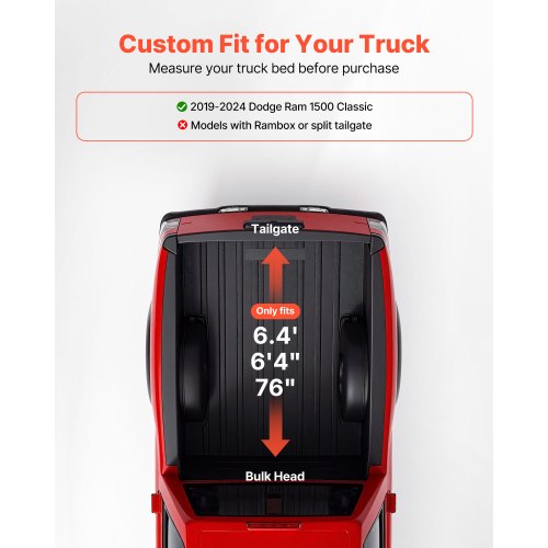Soft RollUp Truck Bed Tonneau Cover Compatible with 20192024 Dodge Ram