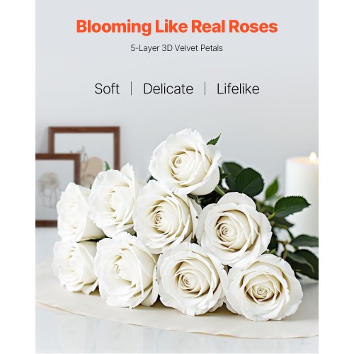 Artificial Flowers 120 pcs Real Looking White Foam Fake Roses Bulk White