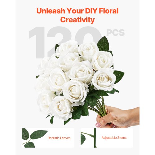 Artificial Flowers 120 pcs Real Looking White Foam Fake Roses Bulk White