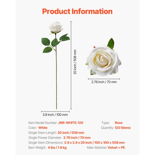 Artificial Flowers 120 pcs Real Looking White Foam Fake Roses Bulk White