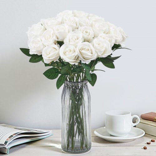 Artificial Flowers 120 pcs Real Looking White Foam Fake Roses Bulk White