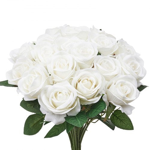 Artificial Flowers 60 pcs Real Looking White Foam Fake Roses Bulk White