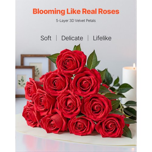 Artificial Flowers 500 pcs Real Looking Red Foam Fake Roses Bulk Faux Red