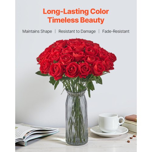 Artificial Flowers 500 pcs Real Looking Red Foam Fake Roses Bulk Faux Red