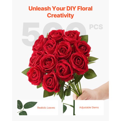 Artificial Flowers 500 pcs Real Looking Red Foam Fake Roses Bulk Faux Red