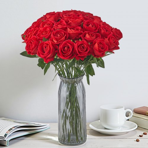 Artificial Flowers 500 pcs Real Looking Red Foam Fake Roses Bulk Faux Red