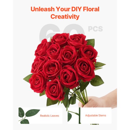 Artificial Flowers 60 pcs Real Looking Red Foam Fake Roses Bulk Faux Red