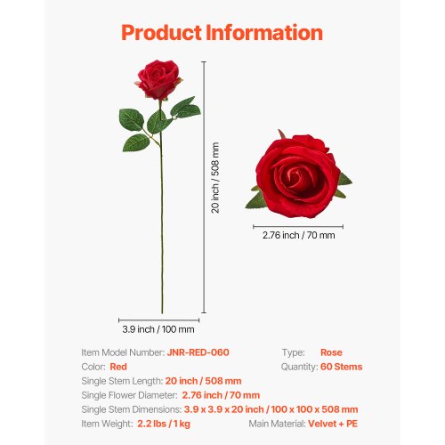 Artificial Flowers 60 pcs Real Looking Red Foam Fake Roses Bulk Faux Red