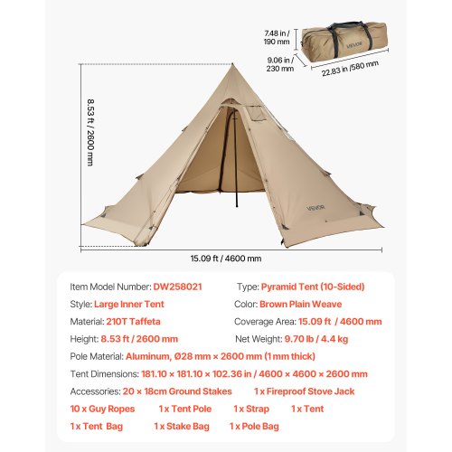 Hot Tent for 46 Persons Portable Winter Tipi Tent with Stove Jack