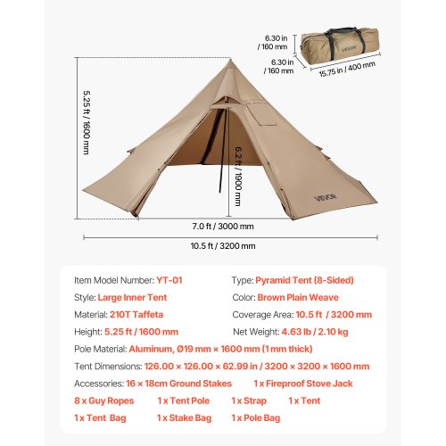 Hot Tent for 2 Persons Portable Winter Tipi Tent with Stove Jack