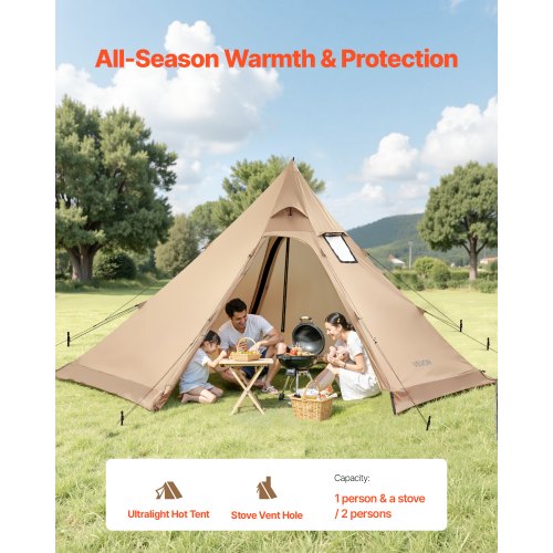 Hot Tent for 4 Persons Portable Winter Tipi Tent with Stove Jack
