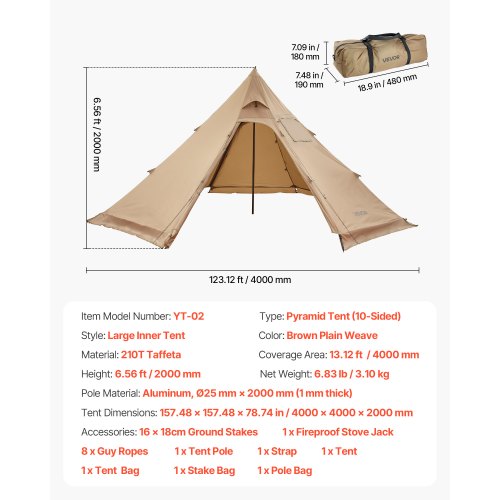 Hot Tent for 4 Persons Portable Winter Tipi Tent with Stove Jack