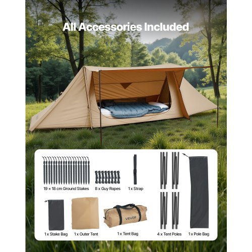 Camping Hot Tent Lightweight Bushcraft Tent with Stove Jack 2 Tarp Poles