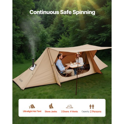 Camping Hot Tent Lightweight Bushcraft Tent with Stove Jack 2 Tarp Poles