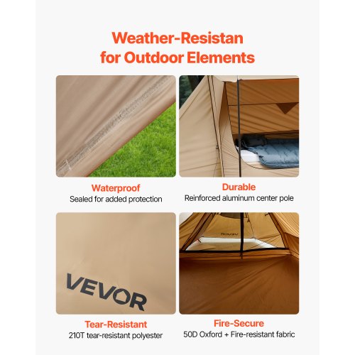 Camping Hot Tent Lightweight Bushcraft Tent with Stove Jack 2 Tarp Poles