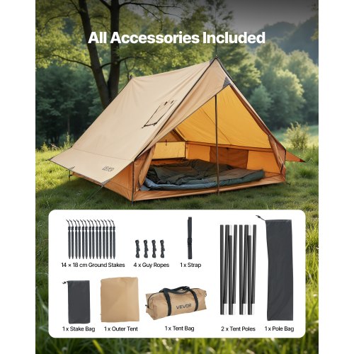 Camping Hot Tent 2 Persons Cabin Tent with Stove Jack Poles Waterproof