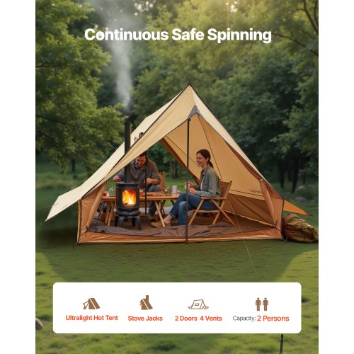 Camping Hot Tent 2 Persons Cabin Tent with Stove Jack Poles Waterproof
