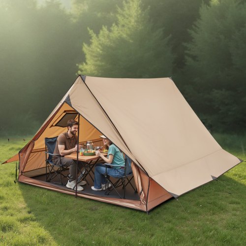 Camping Hot Tent 2 Persons Cabin Tent with Stove Jack Poles Waterproof