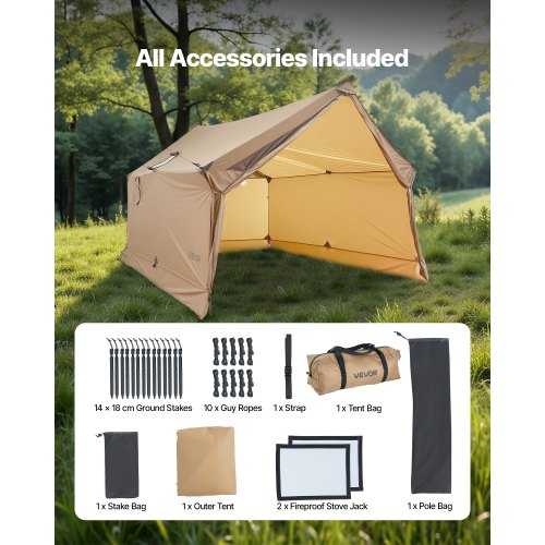 Camping Hot Tent 2 Persons Cabin Hot Tent with Stove Jack Waterproof