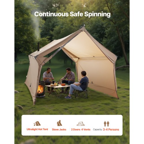 Camping Hot Tent 2 Persons Cabin Hot Tent with Stove Jack Waterproof