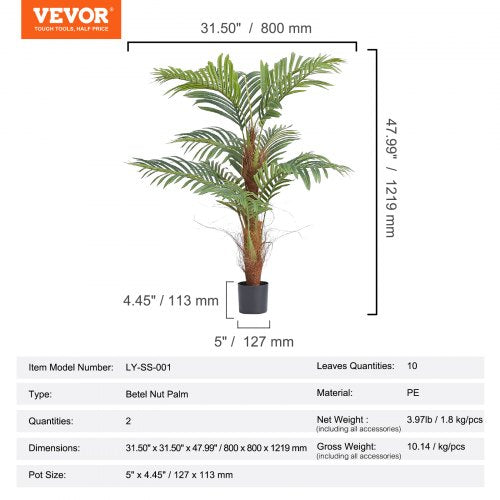 Artificial Palm Tree 4 FT Tall Faux Plant Secure PE Material AntiTip