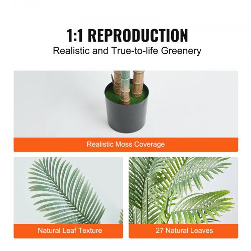 Artificial Gold Cane Palm Tree 6.5 FT Tall Faux Plant PE Material