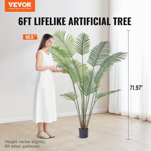 Artificial Palm Tree 6 FT Tall Faux Plant Secure PE Material AntiTip