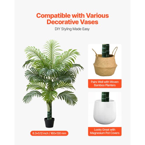 Artificial Areca Palm Tree 5 ft Fake Palm Tropical Plants with White Tall