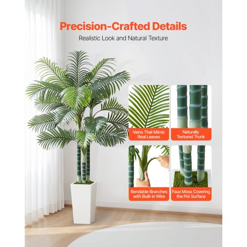 Artificial Areca Palm Tree 6 ft Fake Palm Tropical Plants with White Tall