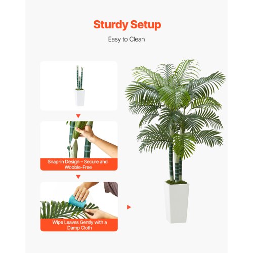 Artificial Areca Palm Tree 6 ft Fake Palm Tropical Plants with White Tall