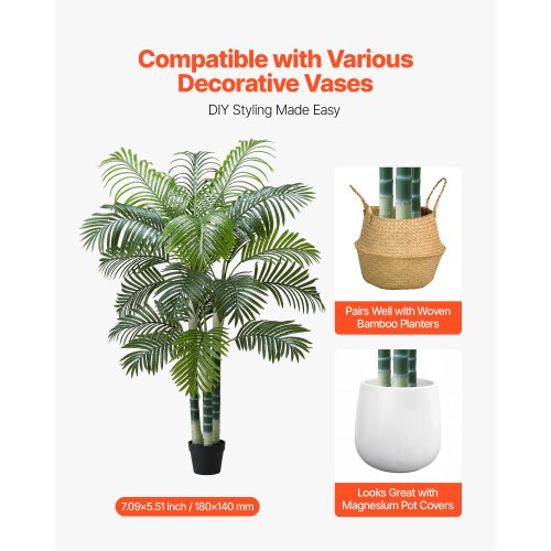 Artificial Areca Palm Tree 6 ft Fake Palm Tropical Plants with White Tall
