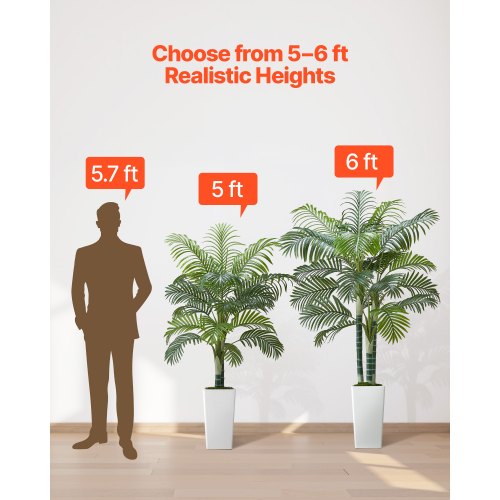 Artificial Areca Palm Tree 6 ft Fake Palm Tropical Plants with White Tall