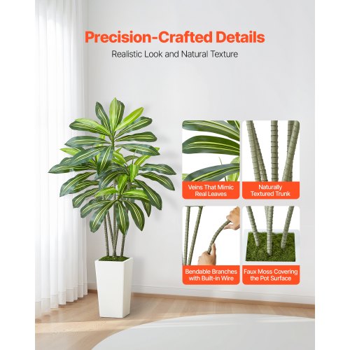 Artificial Dracaena Tree 5 ft Fake Palm Tropical Plants with White Tall