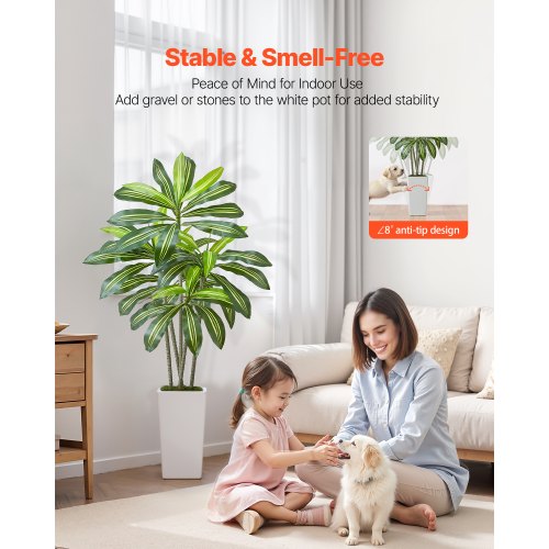 Artificial Dracaena Tree 5 ft Fake Palm Tropical Plants with White Tall
