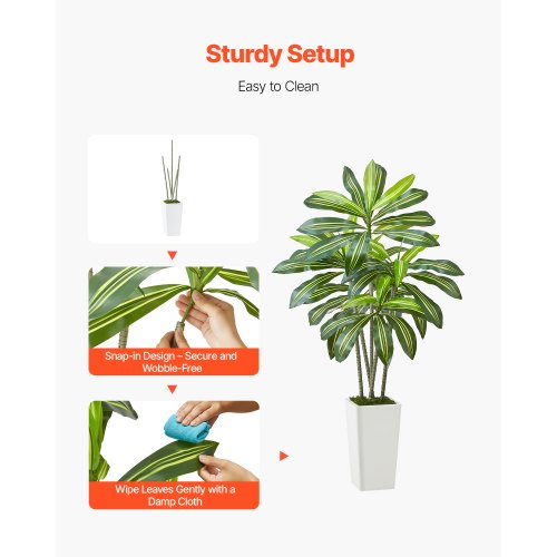 Artificial Dracaena Tree 5 ft Fake Palm Tropical Plants with White Tall