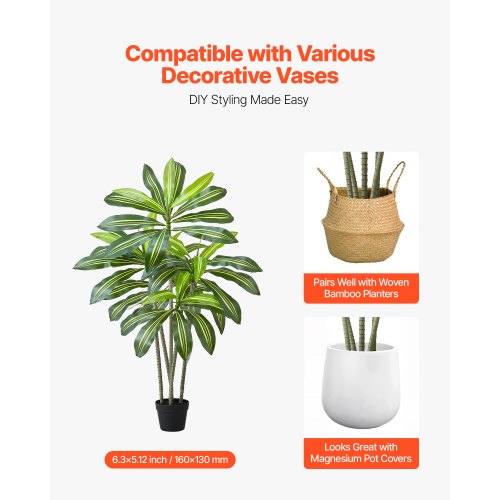 Artificial Dracaena Tree 5 ft Fake Palm Tropical Plants with White Tall