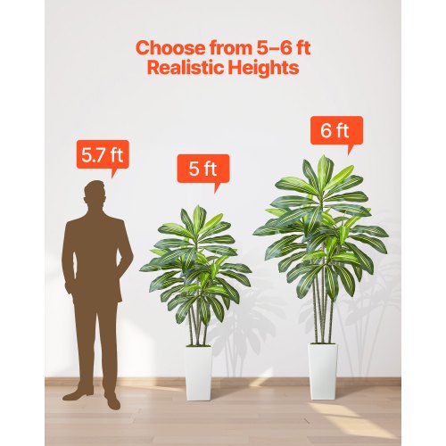Artificial Dracaena Tree 5 ft Fake Palm Tropical Plants with White Tall