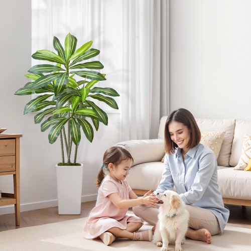 Artificial Dracaena Tree 5 ft Fake Palm Tropical Plants with White Tall