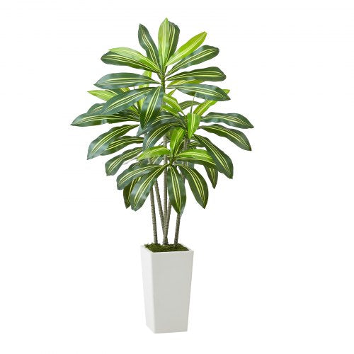 Artificial Dracaena Tree 5 ft Fake Palm Tropical Plants with White Tall